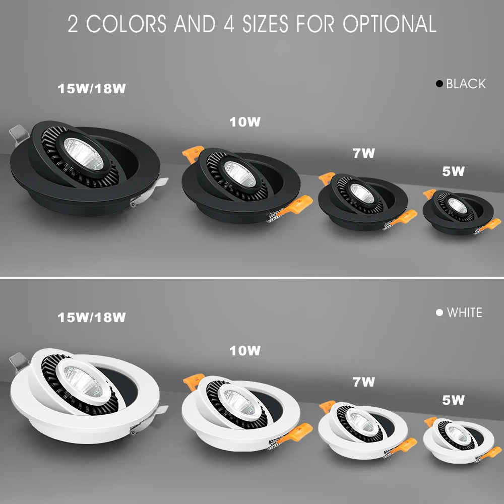 LED Downlights Dimmable 360 Angle Adjustable COB Ceiling Recessed Downlights 5/7/10/12/15/18W Ceiling Spot Lights Home Bedroom