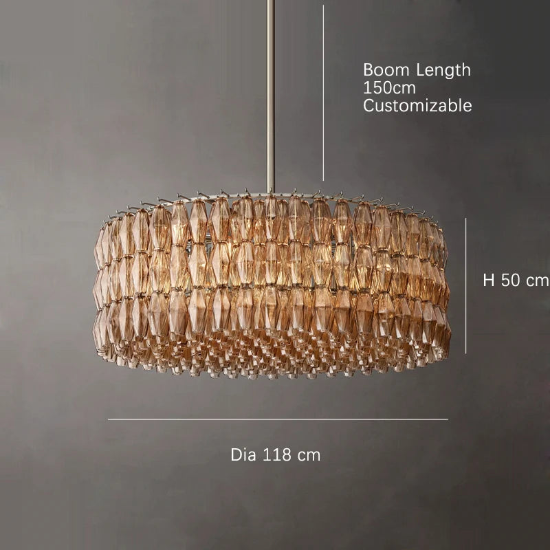 2025 Contemporary Glass Pendant Lamp Round Rectangle Chandelier Silver Black Finish Adjustable Ceiling Light Villa