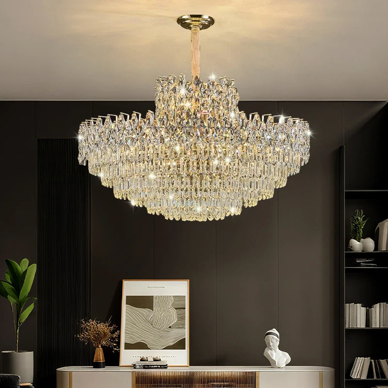 Luxury Crystal Chandeliers High-end Hanging Chandelier Villa Living Room Hall Lighting Lustre Dining Table Pendant Ceiling Lamp