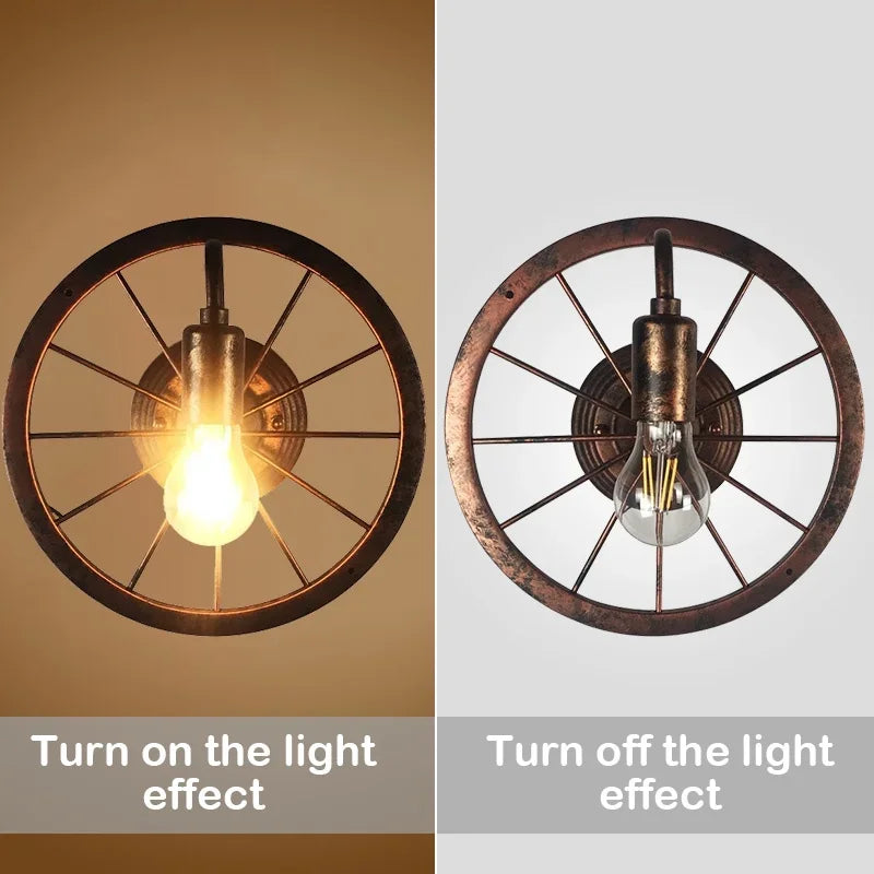 Retro Wheel Wall Light - Vintage Industrial Accent Sconce Lamp for Restaurant, Bar & Cafe