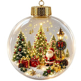 Clear Acrylic Lighted Christmas Ball Ornament Mini Interior Scene Warm LED Light-Up Tree Hanging Bauble Shock-Resistant Cartoon