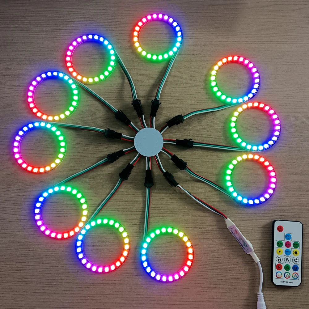 LED Sparkle Ring Light Circle Module WS2812B Individually Addressable RGB Atmosphere Lamp 17 Key Music Remote Control for Party