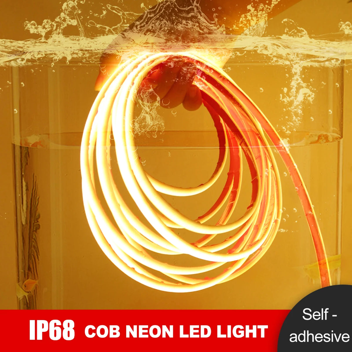 IP68 Waterproof COB LED Neon Strip Light (12V / 24V, 320 LEDs/m) - Flexible Outdoor Garden Decor Ribbon Tape in White, Red, Blue, Green & Pink