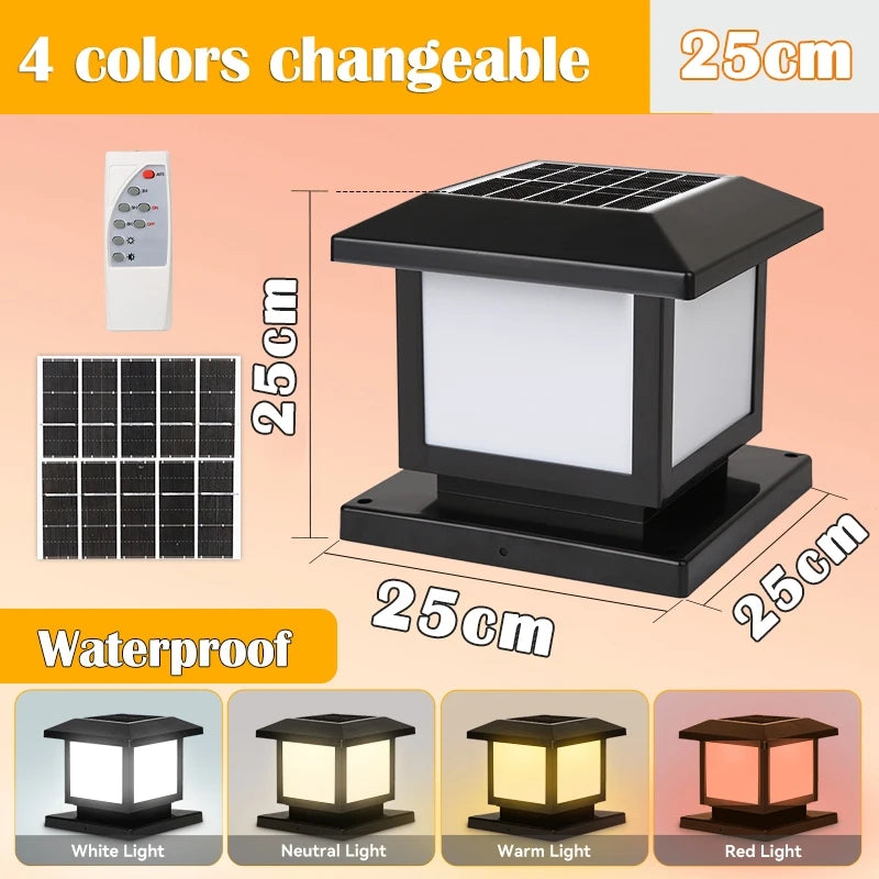 Outdoor LED Solar Pillar Light - Waterproof Dual-Power Fence Post Lamp