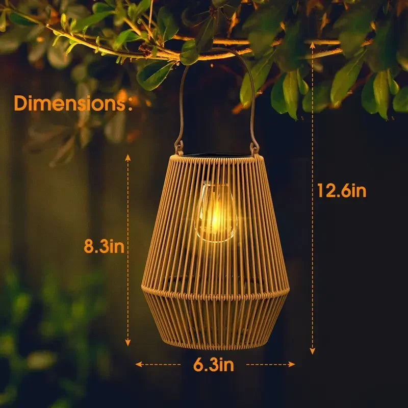 Outdoor Solar Boho Rattan Hanging Lantern Waterproof LED Wicker Lamp for Garden Patio Yard Summer Evening Balcony Wedding Decor