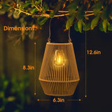 Outdoor Solar Boho Rattan Hanging Lantern Waterproof LED Wicker Lamp for Garden Patio Yard Summer Evening Balcony Wedding Decor
