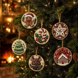 6Pcs Wooden Christmas Decoration DIY Pearl Art Kits for Adults, Xmas Tree Crafts Hanging Ornament Kit with Beads, Gems & Twine