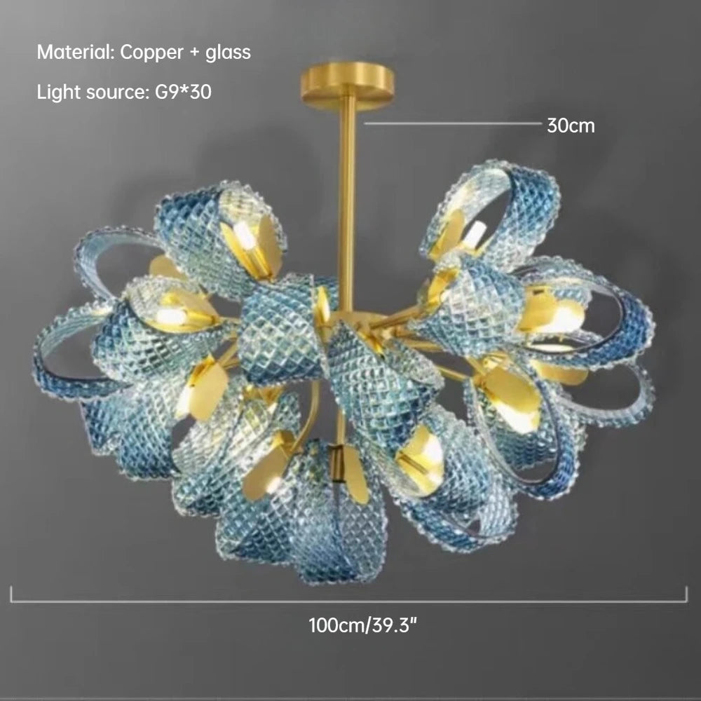 Creative All-copper Headboard Chandelier Light Luxury Individual All-copper Bedroom Blue Glass Lamp Indoor Home Decor G9 Bulb