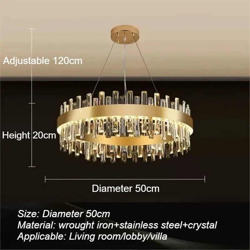 Luxury Double-Layer Round Crystal Chandelier (Golden Finish) - Modern Tiered Ceiling Pendant Light Fixture for Living Room, Bedroom & Dining Room
