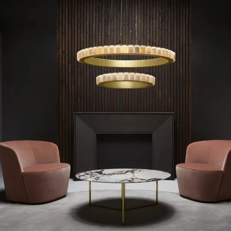 LED Luxury Marble Golden Black Lustre Hanging Lamp Chandelier Lighting Suspension Luminaire Lampen For Living Room