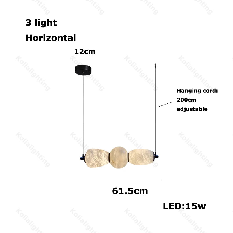 Marble Life Black Gold Hardware LED Dimmable Chandelier Lighting Alabaster Suspension Luminaire Lampen For Dinning Room