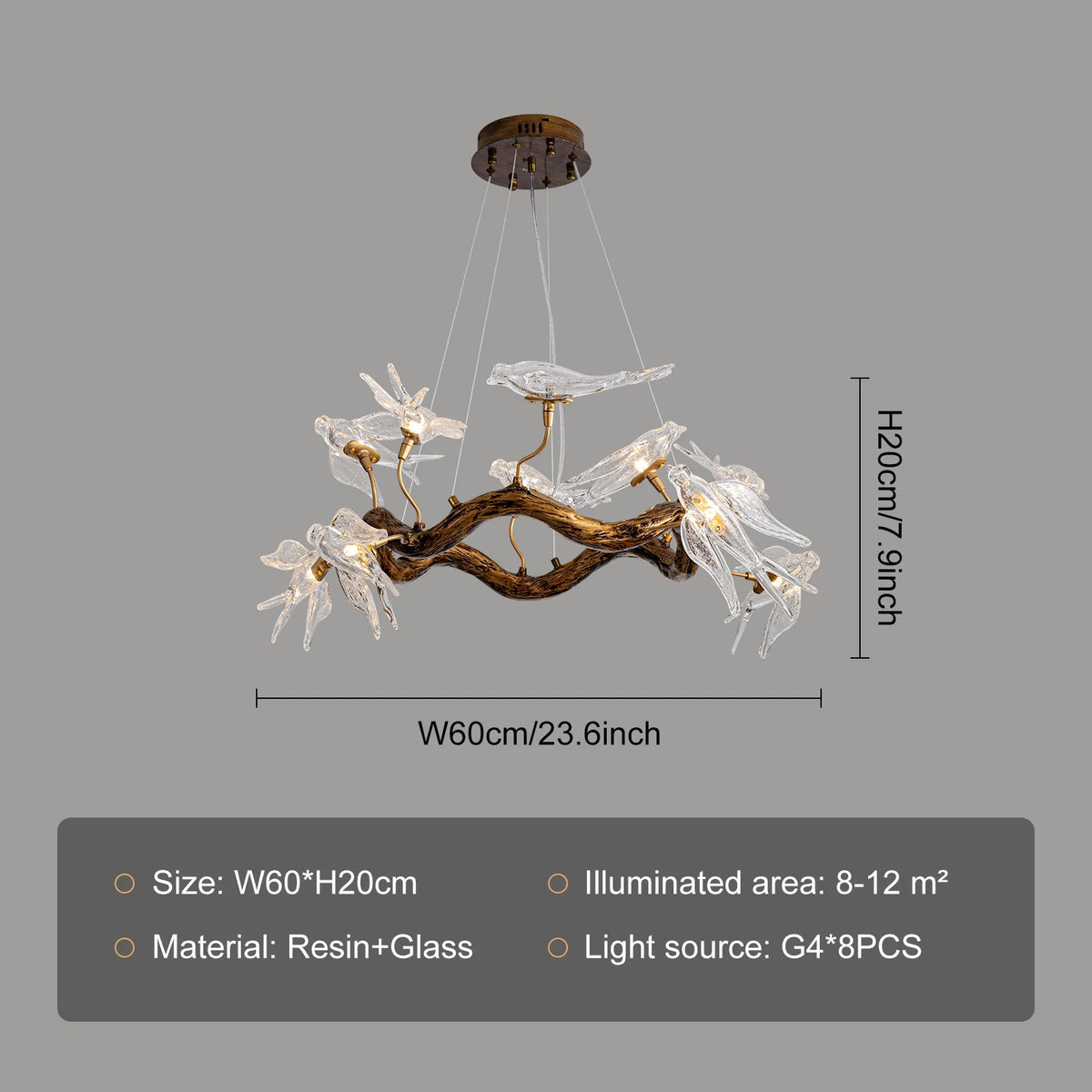 Luxury Glass Bird Chandelier (Designer Swallow Pendant Light) - Modern Decorative Hanging Ceiling Lamp Fixture for Living Room & Dining Room