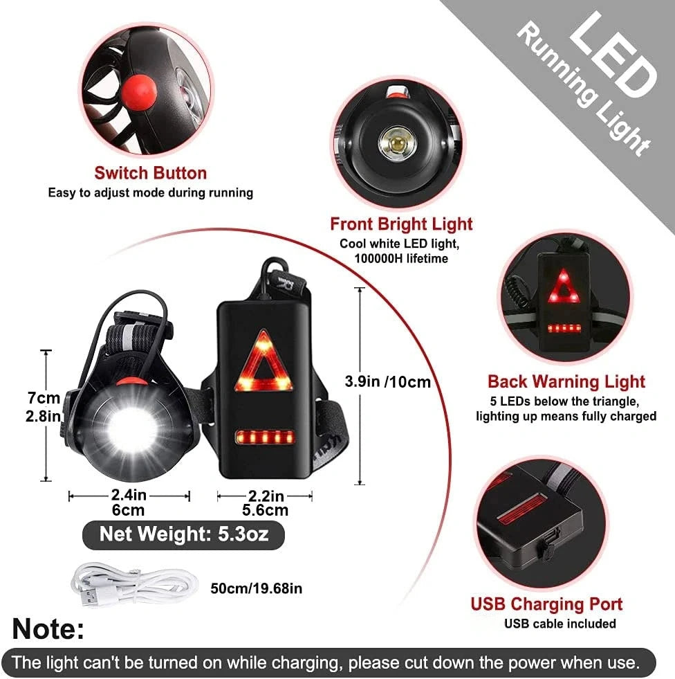 USB Rechargeable Outdoor LED Night Running Chest Light with Back Warning Lamp - Safety Gear for Jogging, Camping, Hiking & Adventure