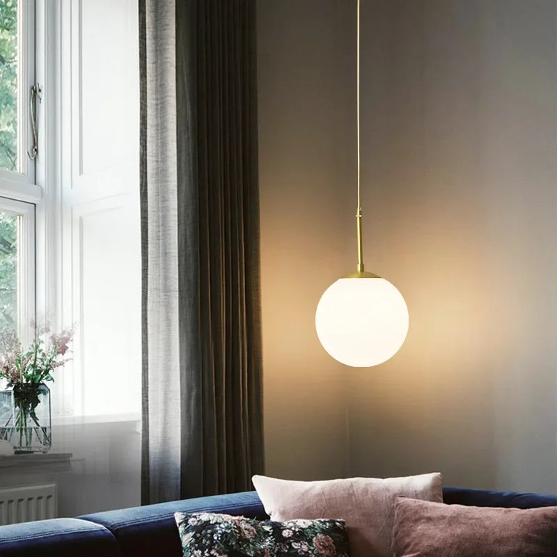 Nordic White Glass Ball LED Pendant Lamp Dining Room Chandeliers Decoration Maison  Applicable To Hall Bed Room Lighting