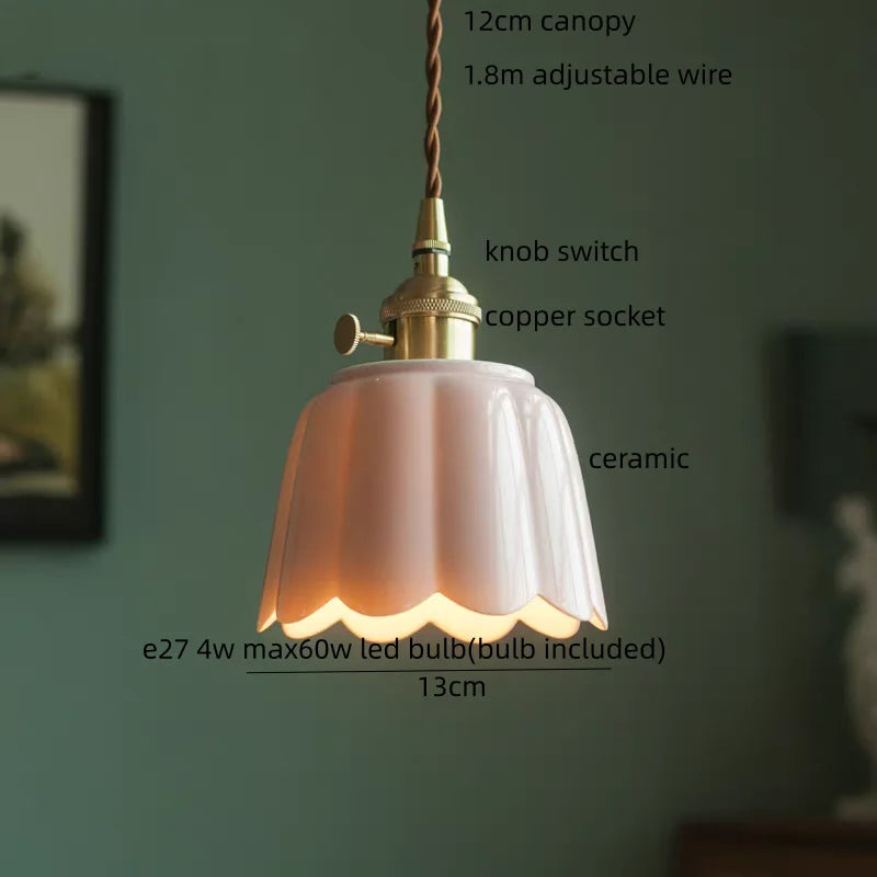 IWHD Home Design LED Pendant Lamp Balcony Reading Dining Room Japan Style Gold Copper Patterned Ceramic Hanging Lights Hanglamp