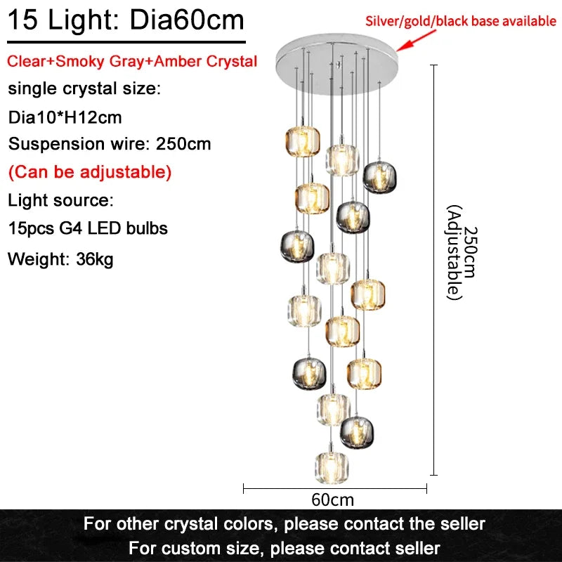 Modern Art Crystal Ball LED Chandelier - Long Staircase Hanging Lamp