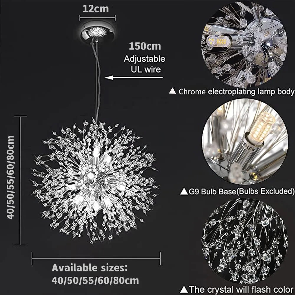Modern Chrome Bedside Crystal Pendant Lamp Chandelier Light Round Crystal Hanging Chandelier For Bedroom Living Room Dining Room
