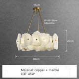 High Quality Copper LED Pendant Lights Natural Marble Dining Room Kitchen Hanging Lamp Creative Unique Art Deco Home Ceiling