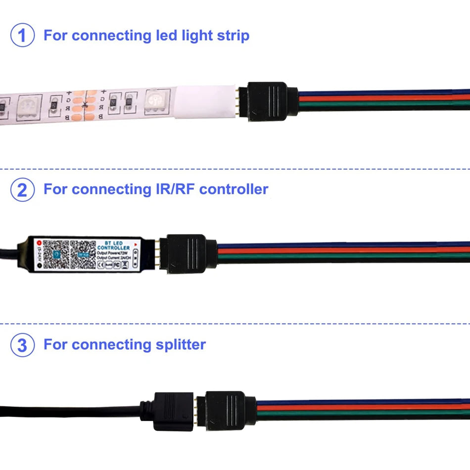 1-5PCS 4Pin 5050 LED RGB Strip Extension Connector Cable Wire Led Strip Extension Cables Clip For 5-24V 5050 RGB LED light strip