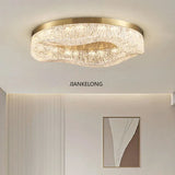 Modern Italian Luxury Living Room Crystal Ceiling Light, Golden Circular Copper Dining Room Home Decoration Lamp, LED Decoration