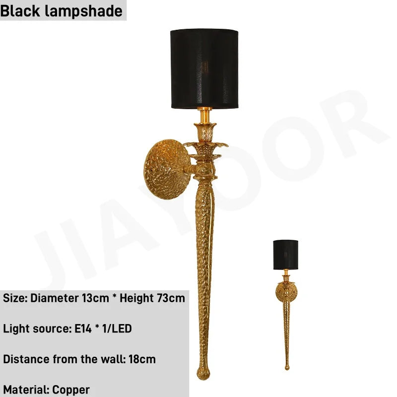 Full Copper LED Wall Lamp - Luxury Modern Retro Sconce Light Fixture for Living Room TV Background, Bedroom Bedside & Staircase