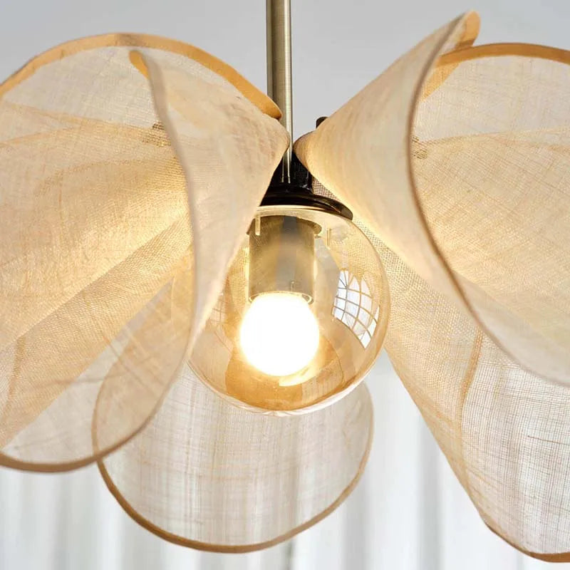 2026 Wabi Sabi Fabric Pendant Light - French Creamy LED Flower Chandelier