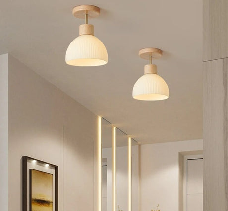 BOTIMI Wooden Ceiling Lights For Corridor White Glass Lampshade Dressing Room Surface Mounted wood Lamp Indoor Lighting
