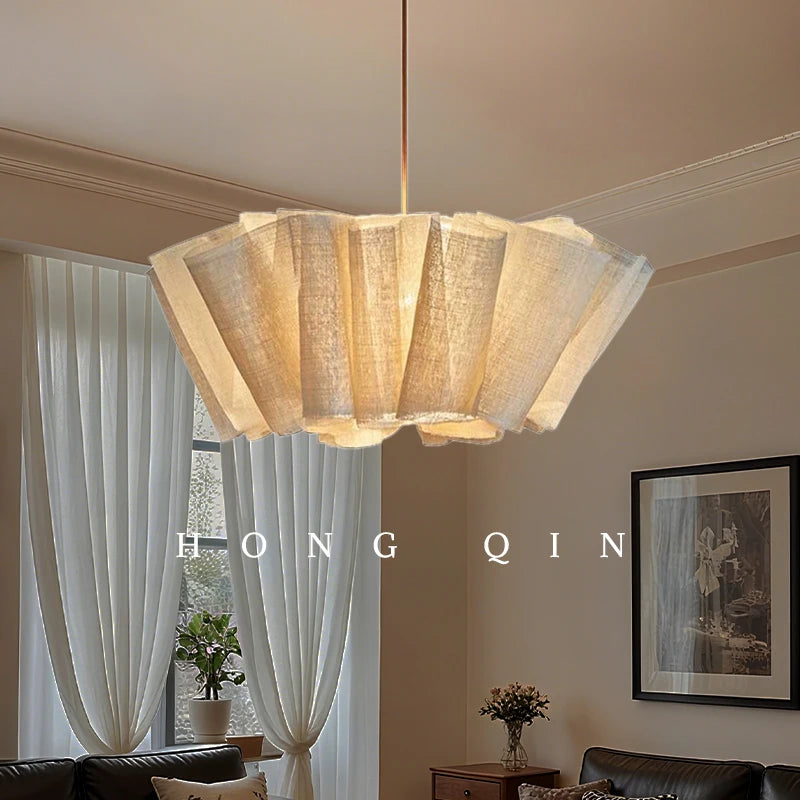 Wabi Sabi Handmade Fabric Chandelier - Vintage LED Pendant Light
