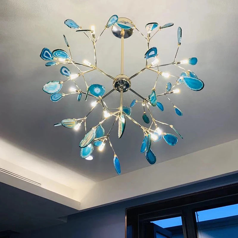 LED Agate Chandelier Modern Firefly Chandelier Living Room Bedroom Flower  Bedroom Kitchen Indoor Tree Branch Pendant Light