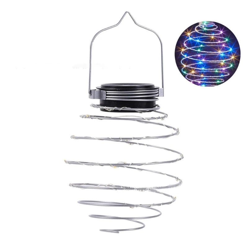 Solar Spiral LED Light Hanging Lantern Solar Spring-Shaped Garden Light Outdoor Waterproof Pendant Light for Patio Porch