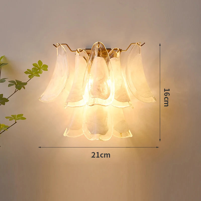Cloudy White Glass Flower Petal Vintage Chandelier Italy Design Lighting Fixture LED Remote Dimmable Available Living Room Deco