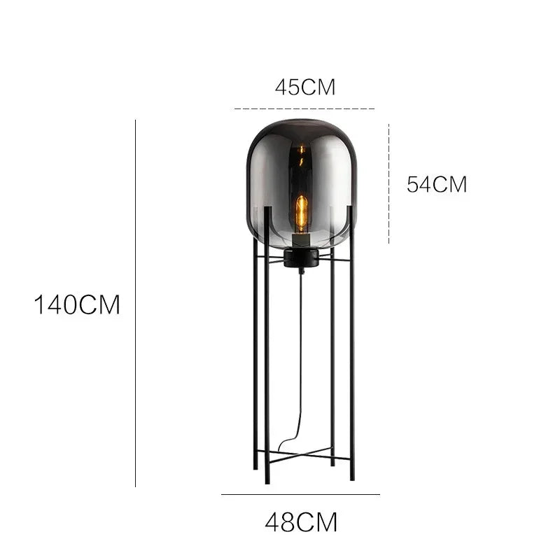 Nordic Minimalist Smoke Gray Glass Led Floor Lamp Designer Bedroom Bedside Table Light High-end Living Room Decoration Lighting