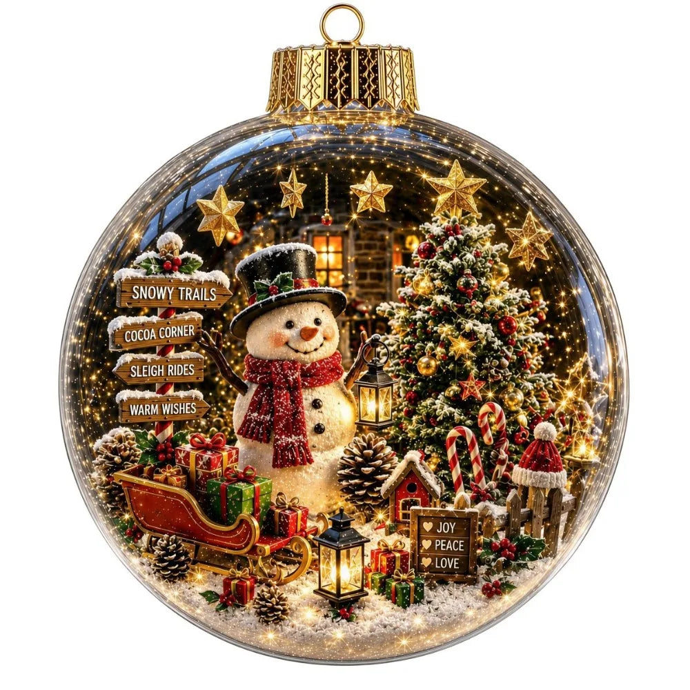 Acrylic Material Christmas Ball Ornament Transparent Design 8CM Size Santa Claus Pendant with Light Holiday Tree Pendant