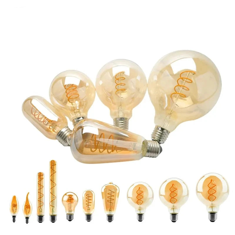 LED Filament Bulb C35 A60 T45 ST64 T185 T225 G80 G95 G125 Spiral Light 4W 2200K 220V Retro Vintage Lamps Decorative Edison Lamp
