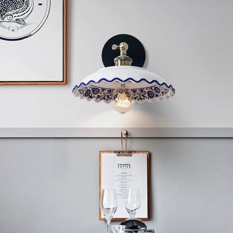 Modern Blue and White Porcelain Wall Lamp Retro Ceramic Sconces Living Lighting Bedroom Bathroom Dining Hall Decoration Fixture