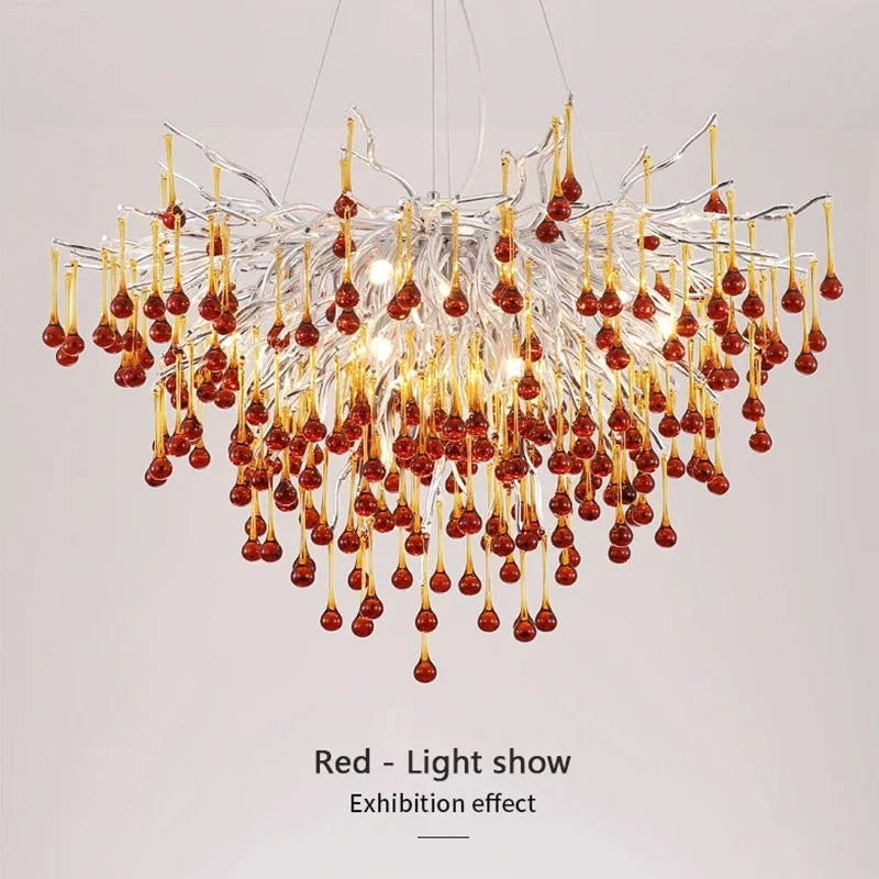 Pink Crystal Chandelier Creative Waterdrop Luxury Living Room Lights Modern Home Indoor Decor Bedroom Dining Room Pendant Lamps