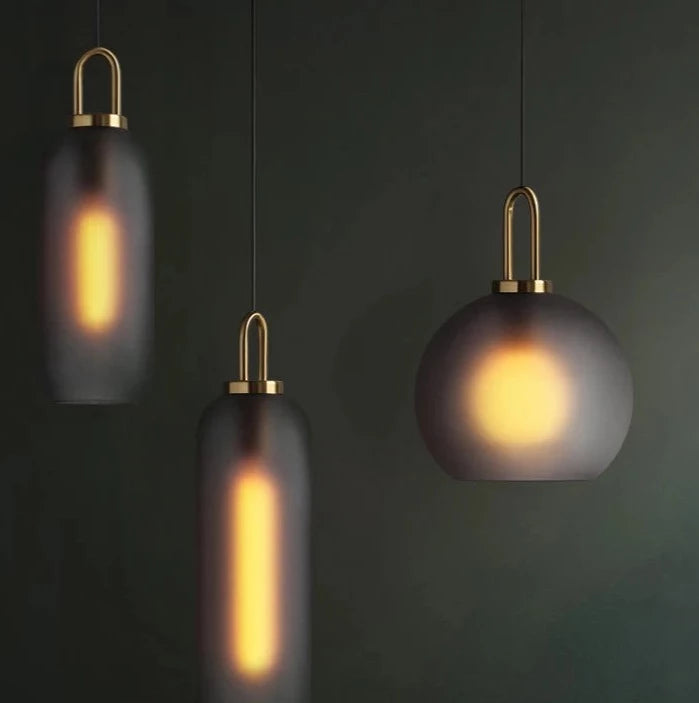 Smoke Grey  Sphere glass hanging lamp Transparent Cylindrical Edison glass pendant lighting Simple lines pendant lamp droplight