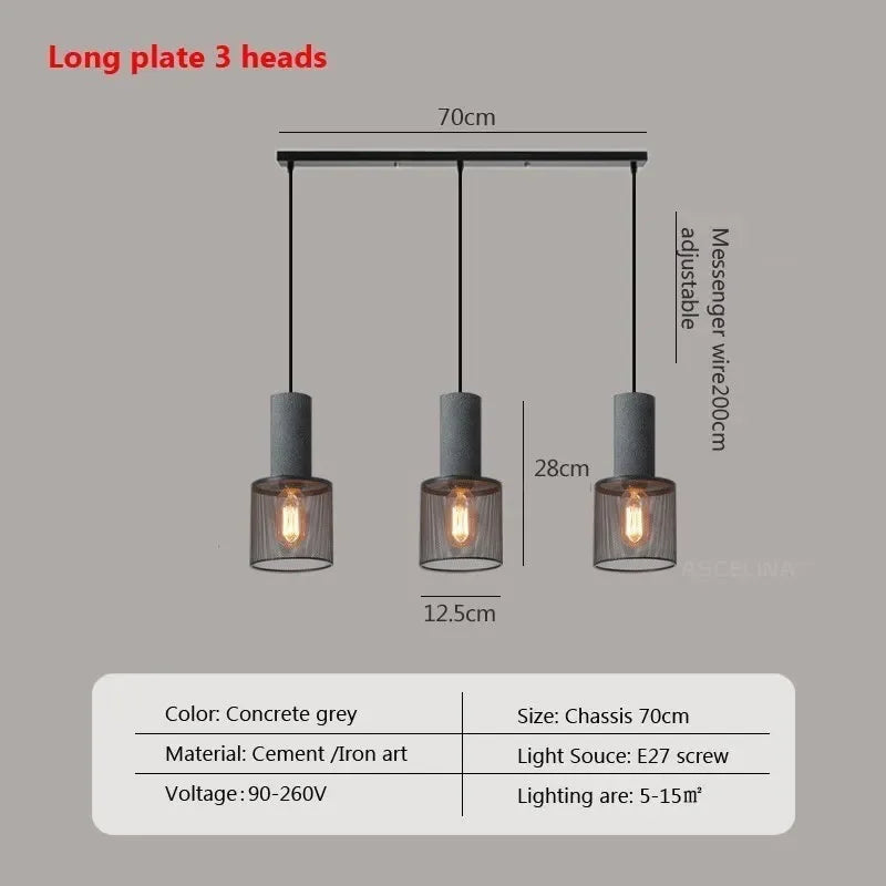 Industrial LED Pendant Light Retro Multi head Cement Hanging Fixture Living Room Bedroom Illumination Bar Dining Room Decors Lamp