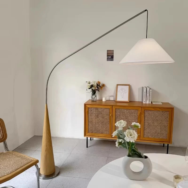 Modern Walnut Fishing LED Floor Lamp - Creative Minimalist Arc Standing Light Fixture for Living Room, Bedroom Bedside & Study