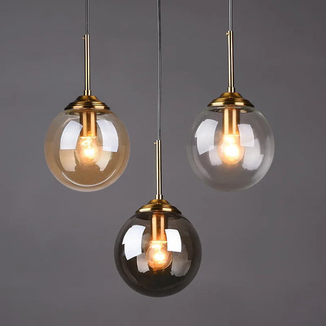 Nordic LED Glass Ball Pendant Lamp Home Indoor Decors Hanging Chandeliers Lighting Dining Room Restaurant Smoke Gray Suspension