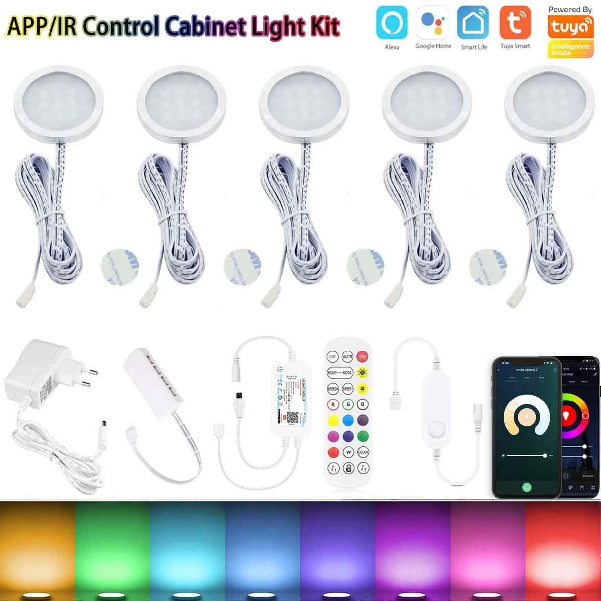 WIFI APP+IR Remote Control RGB/CCT LED Under Cabinet Lighting Dimming Kitchen Counter Furniture Lighting Kit For Decoration