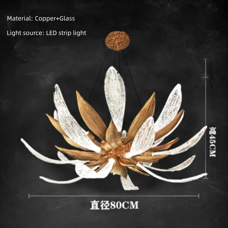 French Luxury Living Room LED Chandelier Bedroom Hotel Villa Glass Art Highend All Copper Pendant Lamp Designer Restaurant Light