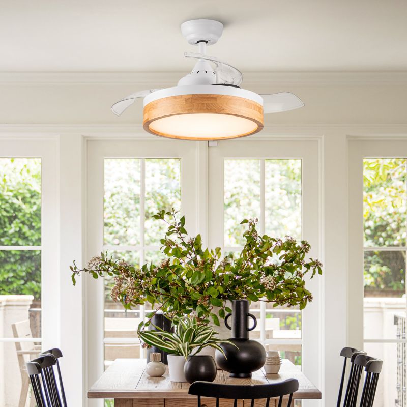 36 Inch Intergrate LED Ceiling Fan remote with Lighting with Round Solid Wood Shade Frame fan
