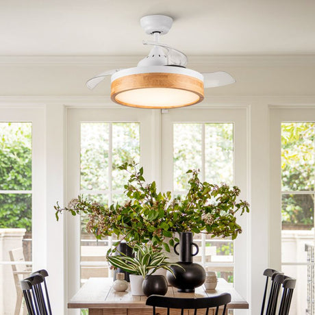 36 Inch Intergrate LED Ceiling Fan remote with Lighting with Round Solid Wood Shade Frame fan