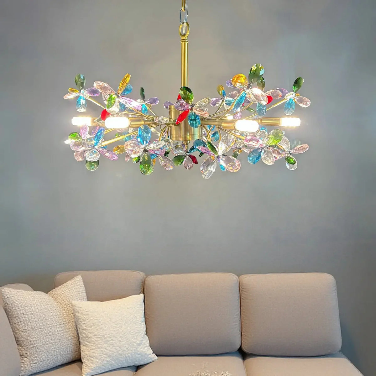Luxury French Colorful Colored Crystal Flower Pendant Ceiling Light Romantic Living Room Dining Room Bedroom Daughter Lustre