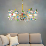 Luxury French Colorful Colored Crystal Flower Pendant Ceiling Light Romantic Living Room Dining Room Bedroom Daughter Lustre