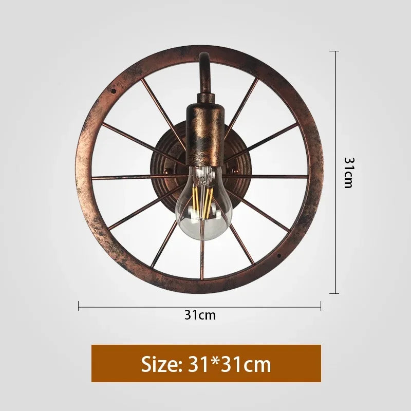 Retro Wheel Wall Light - Vintage Industrial Accent Sconce Lamp for Restaurant, Bar & Cafe