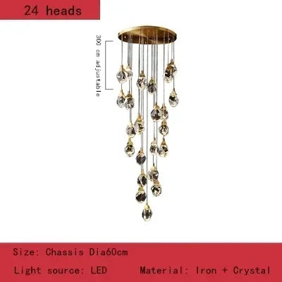 Nordic Villa Staircase Crystal Pendant Lights For Living Room Bedroom Kitchen Shop Home Decoration Chandelier Indoor Lighting