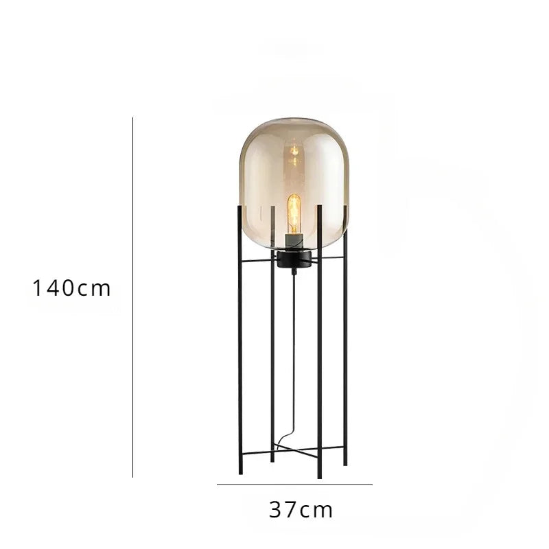 Nordic Minimalist Smoke Gray Glass Led Floor Lamp Designer Bedroom Bedside Table Light High-end Living Room Decoration Lighting