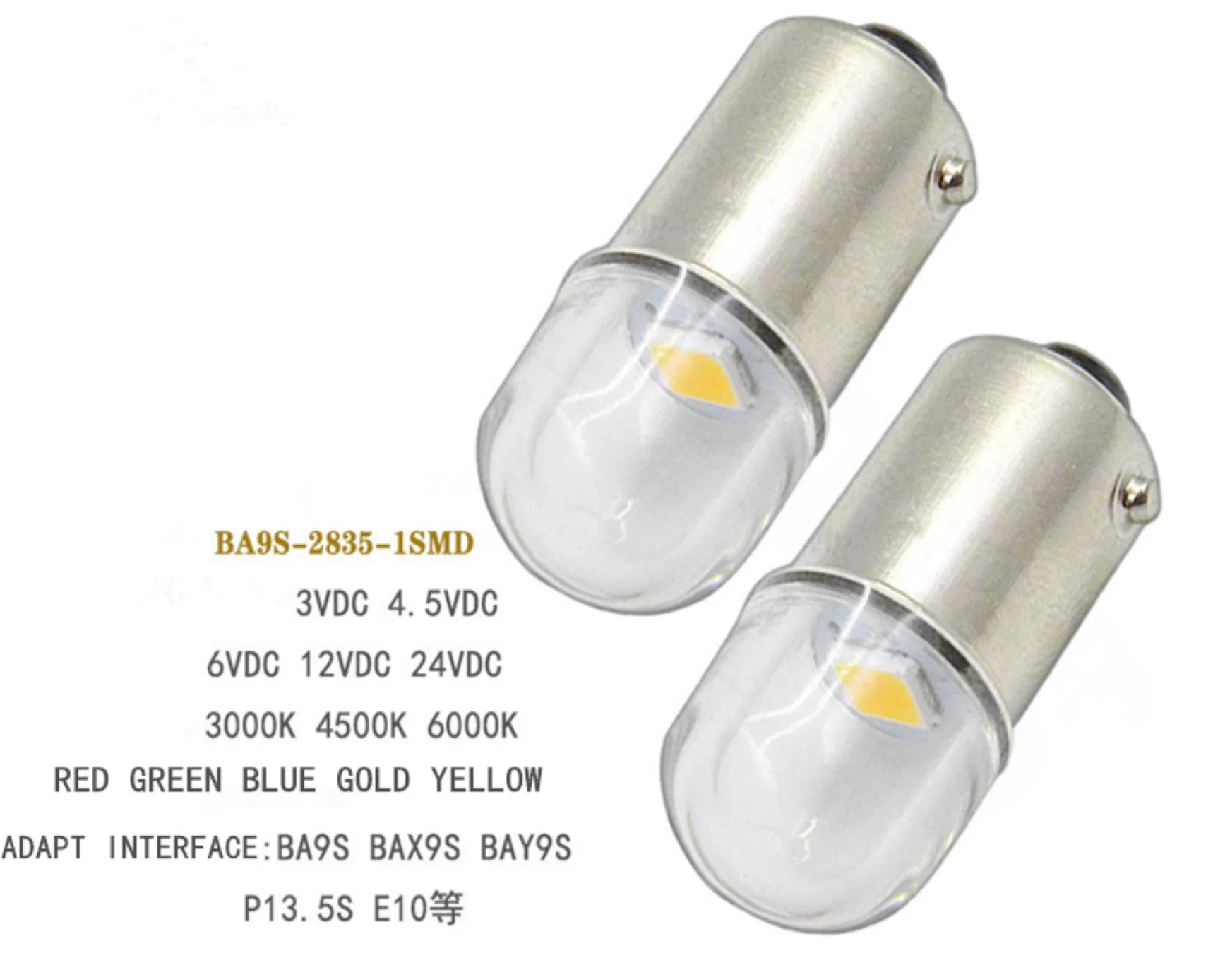 4PCS Led Bulb BA9S BAX9S BAY9S BAW9S 1SMD2835  6v 12v 24v Car Interior Dome Trunk Light Motorcycle Side Parker Lamp